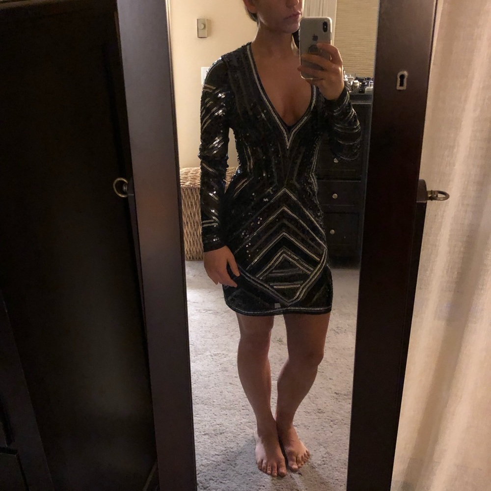 Express low plunge sparkle dress xs